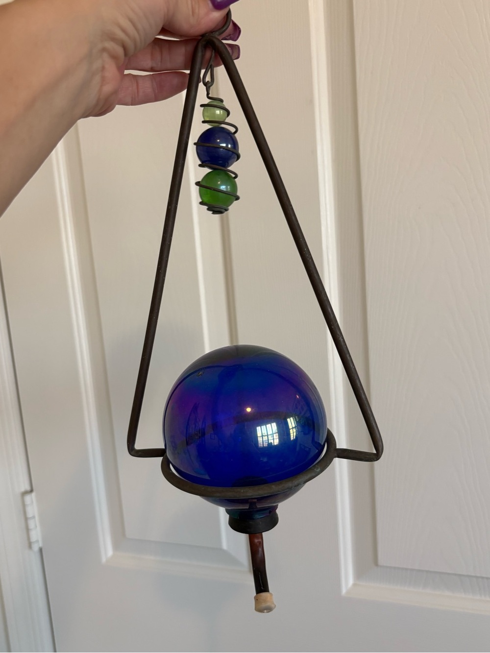 Blue Glass Orb Hummingbird Feeder